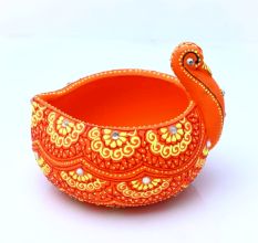 Handmade Washable Terracotta Modern Swan Diya Tealight T-Light Holder - Orange